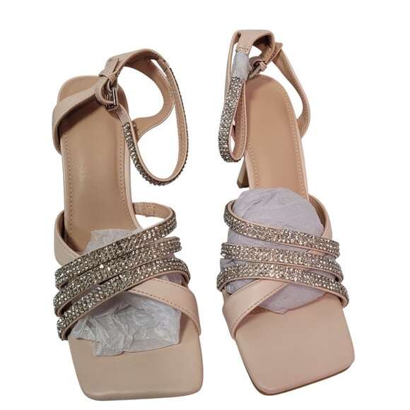 Women's Nude Strappy Rhinestone Stiletto Heels With Ankle Strap Size 8 - Picture 2 of 13